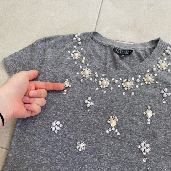 Topshop - Bedazzled Grey T Shirt - Picture 8 of 8